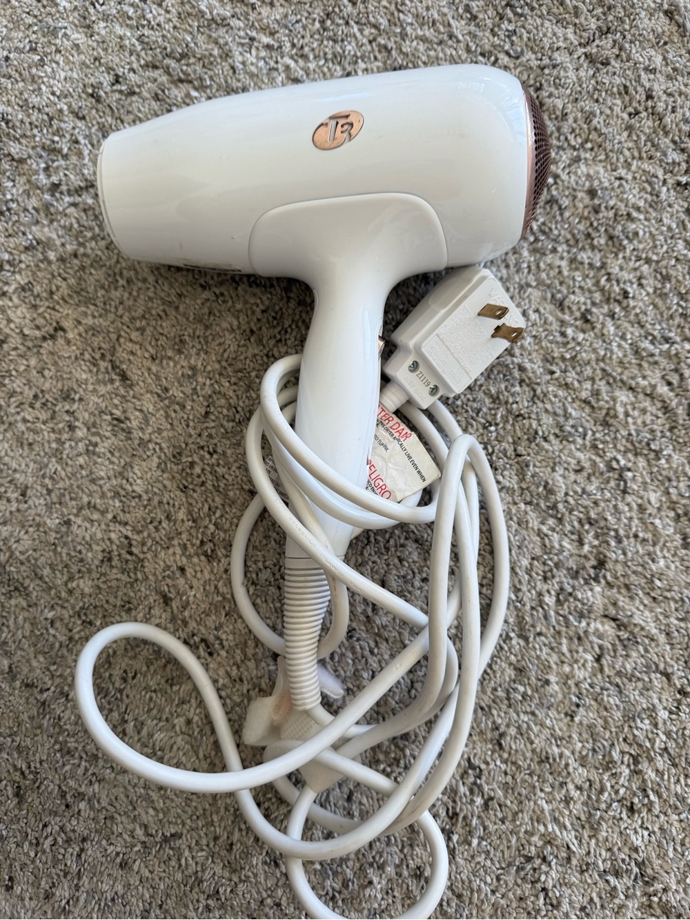T3 White Hair Dryer with Rose Gold Accent